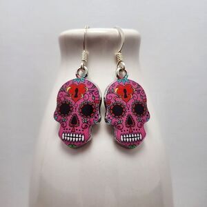 Sugar Skull Earrings on Sterling Silver French Earwires